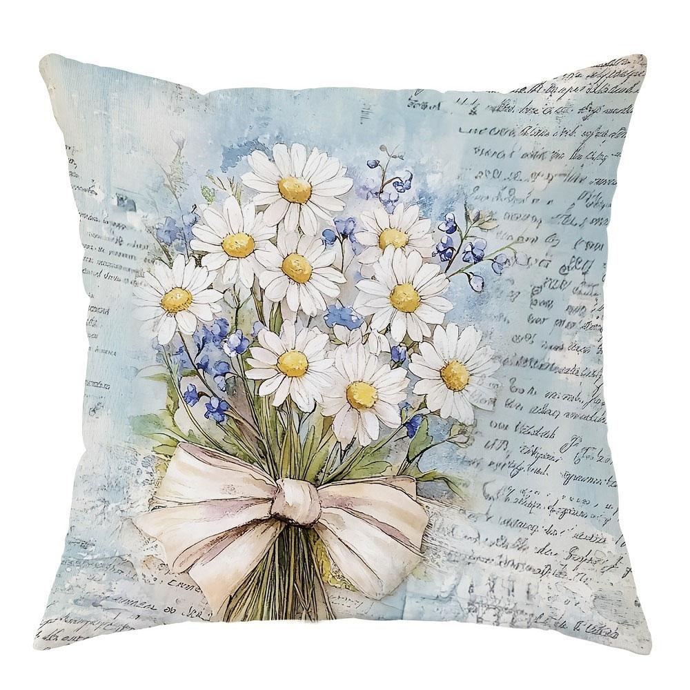 Vintage Daisy Pastoral Style PillowcaseBedroom Living Room Sofa Home Decor Polyester Cushion Cover with Zipper 30x30cm