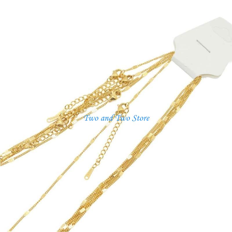 HX6F 5 PCS Versatile Stainless Steel Necklace Chains Durable Jewelry Making Supplies A24 flattened 5 stri золотой