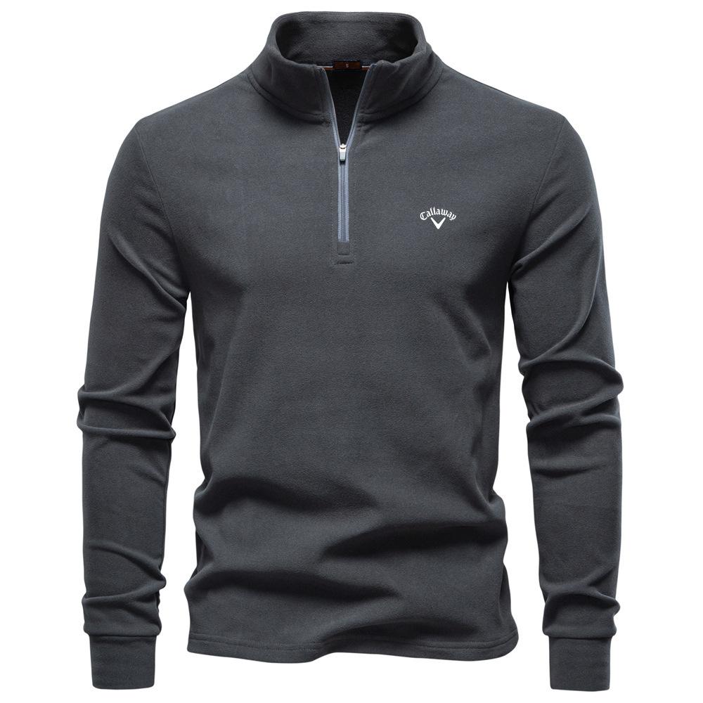 Callaway 2025 Autumn/Winter Embroidered New Large Men's Stand Up Collar Half Zipper Long Sleeve German Velvet Warm Base Sweater XXL