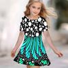 Girls 3D Print Dresses Kids Girl Party Short Sleeve Princess Dress Tank 3D  Flowers  Print Dress
