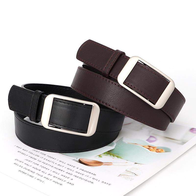 Slim Pu Leather Womens Belt With Matte Silver Closure For Fashion And Work