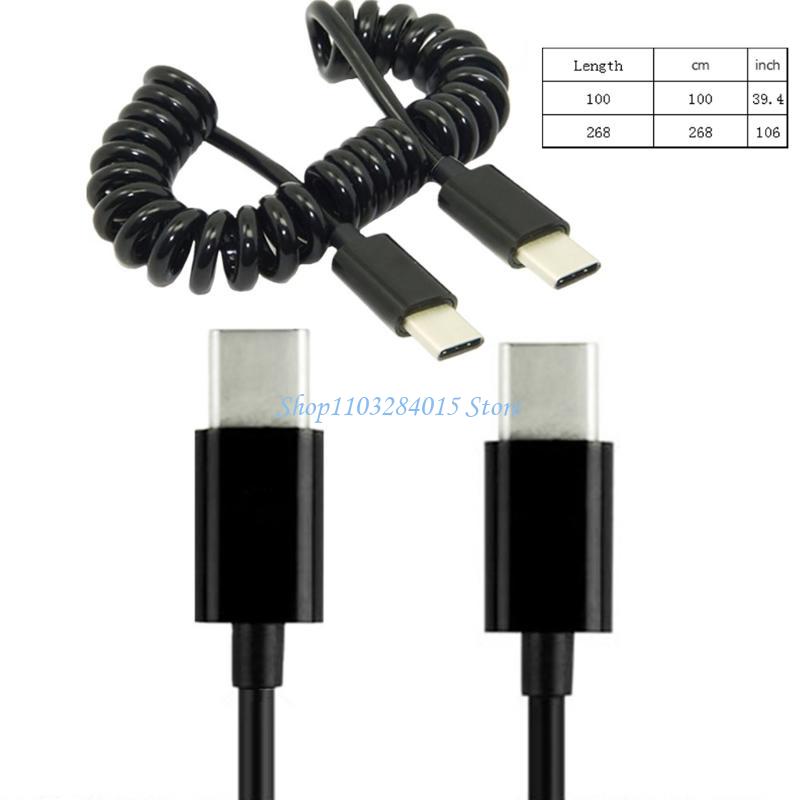 R6FF Spring Type C Male to Type C Male Charging Cable Data Cord USB2.0 480Mbps