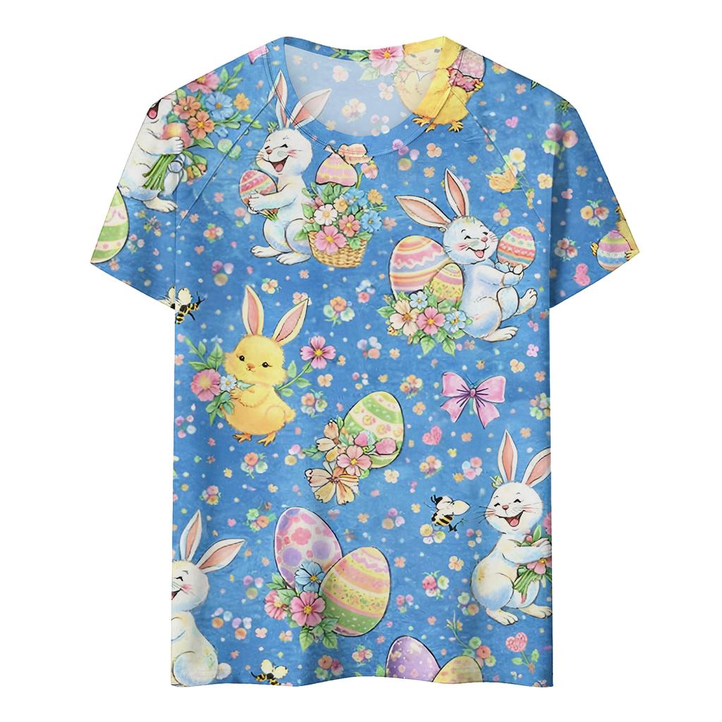 Women's Fashionable Casual Short-Sleeved Raglan Sleeve Easter Print T-Shirt Top