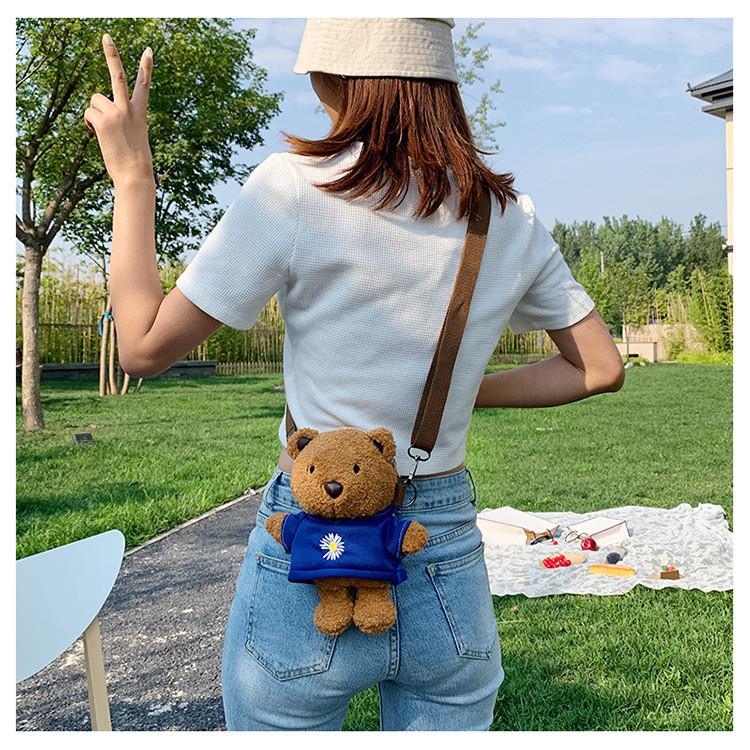 Cartoon Bear Plush Mini Sling Bag With Inner Pocket For Teens Streetwear Fashion