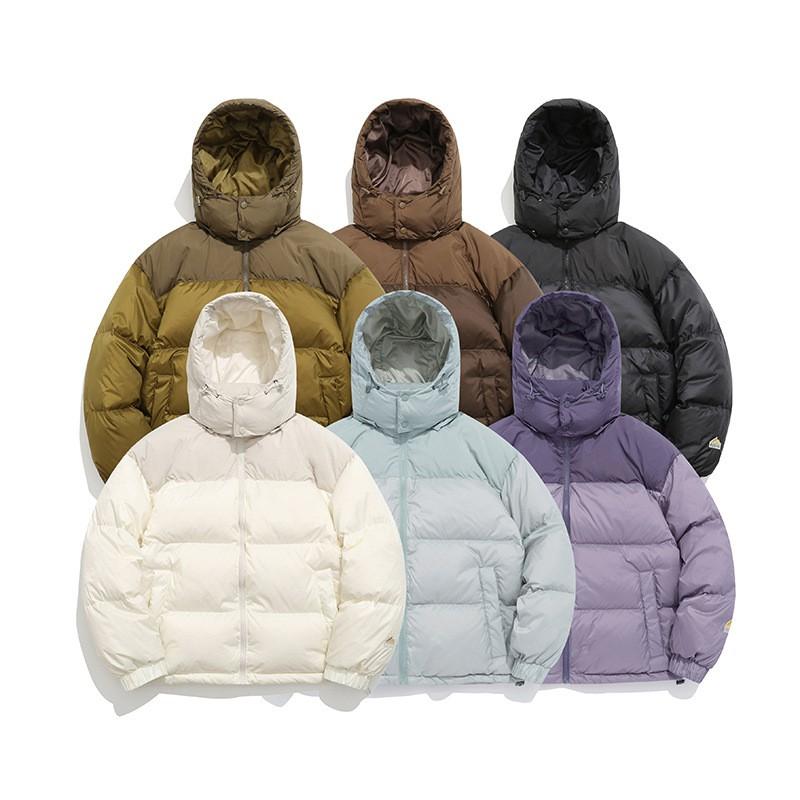 Unisex Winter Down Jacket With Detachable Hood Japanese Style Patchwork Design 90% White Duck Windproof Warm