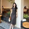 Petite Gray Summer New Dress, Women's Trending Popular Waist-cinching Hip Skirt, French Long Skirt