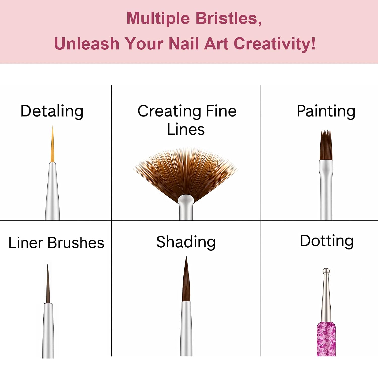 8Pcs Nail Art Brush Set – French Liner, Dotting Pens, Detailing Brushes for Acrylic, Gel & Poly Gel Nails – Perfect for DIY & Salon Use, Nail
