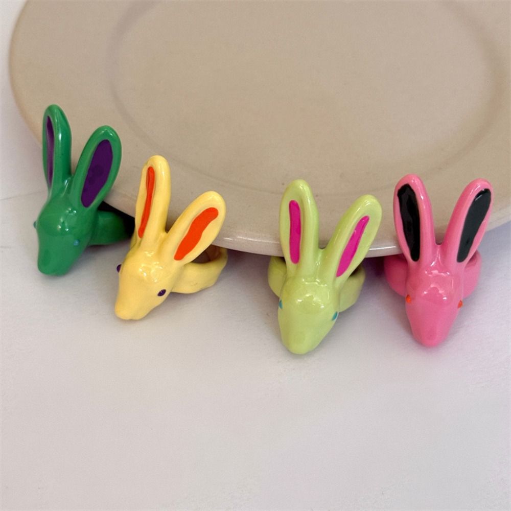 Macaron Color Rabbit Drip Oil Ring Minority Design Chunky Enamel Ring Exaggerated Ring Friend