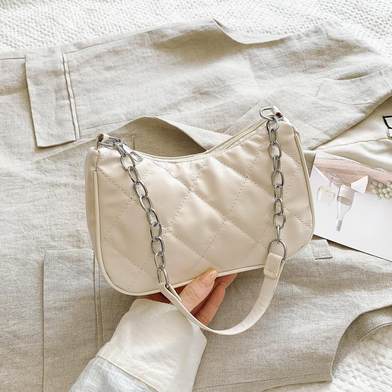 Textured Diamond On the New Casual 2025 Spring New Solid Color Fashion Trend Foreign Style Portable Underarm Shoulder Women's Bag