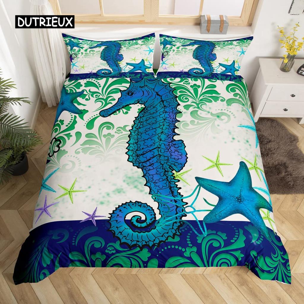 Sea Turtle Duvet Cover Twin Ocean Reptile Tortoise Comforter Cover Nautical Beach Bedding Set Microfiber Coastal Bedspread Cover