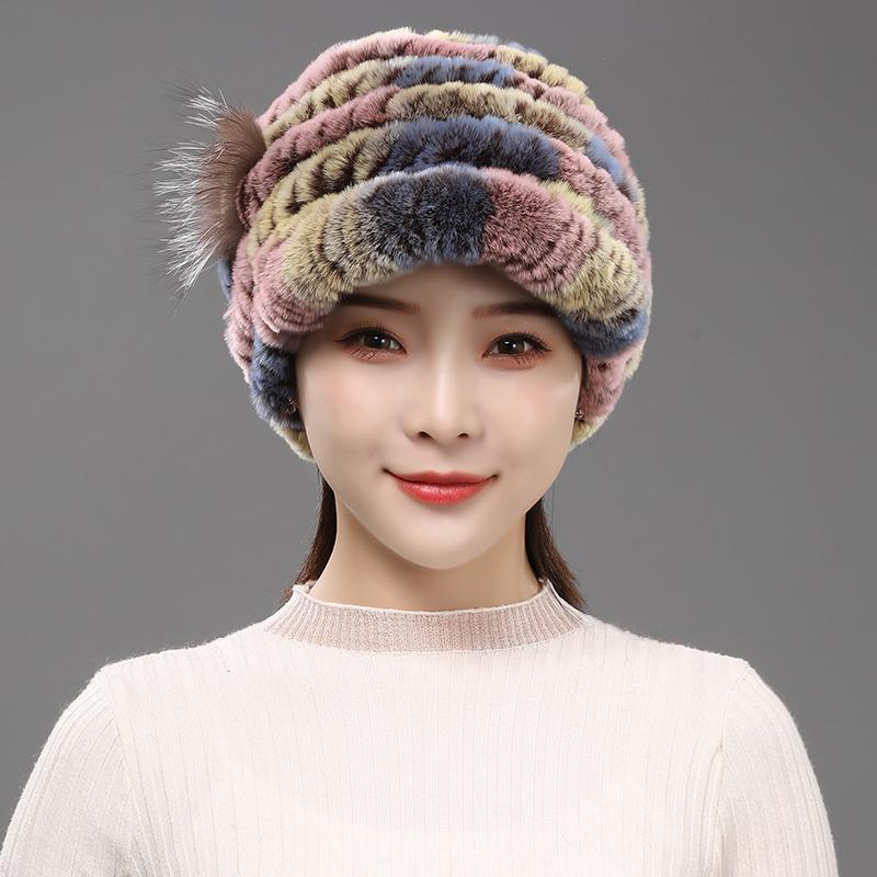Fur Hat for Women Winter Rex Rabbit Fur Middle-aged and Elderly Ladies Mothers and Grandmothers Fashionable and Warm Knight Cap