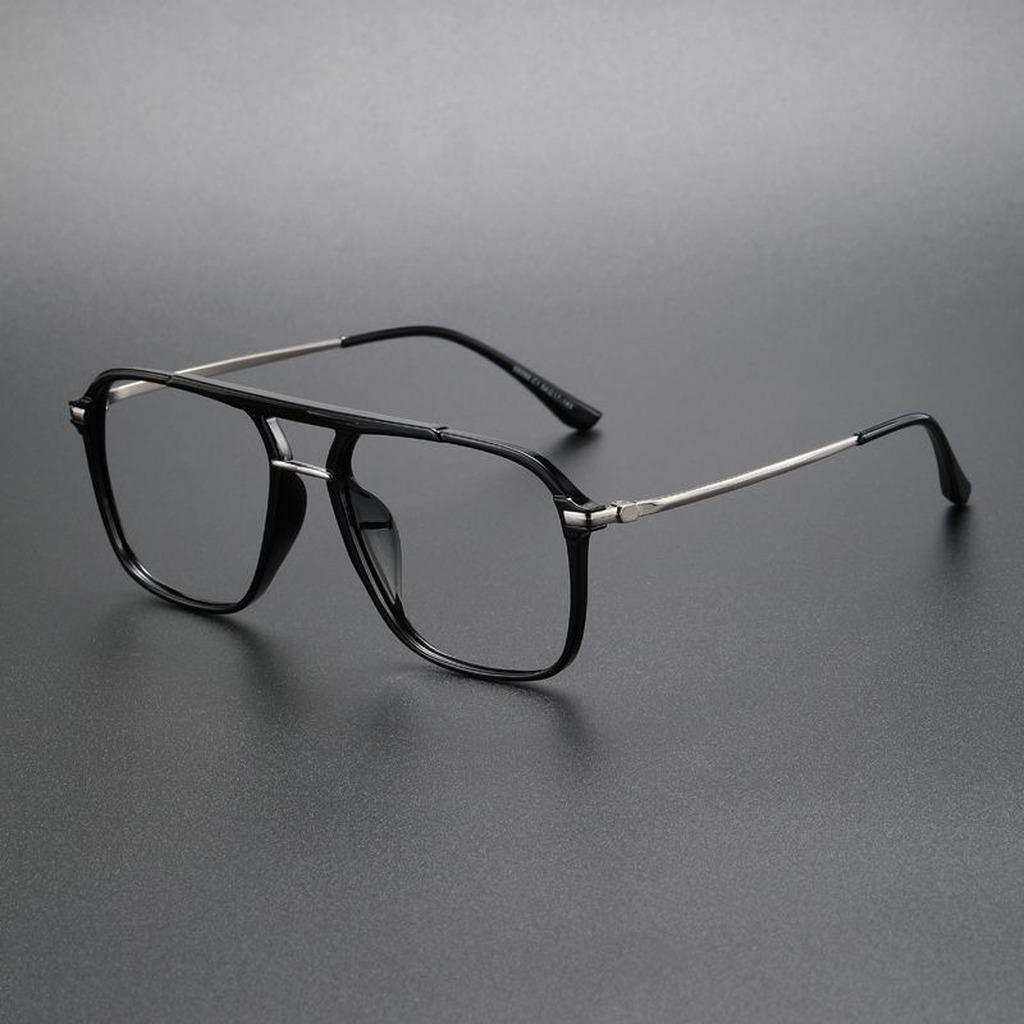 TR90 Metal Square Frame Spectacle Retro Double Beams Eyeglasses Frames Blue Light Blocked Computer Eyewear Unisex