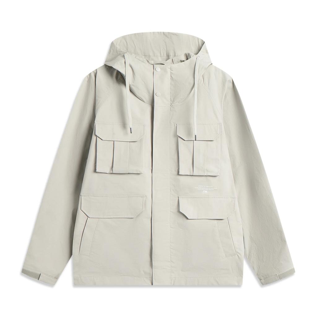 Li Ning Sports Lifestyle Series Solid Color Zip-Up Hooded Breathable Versatile Loose Windbreaker Men Outerwear Dusty-Green AFDV187-5