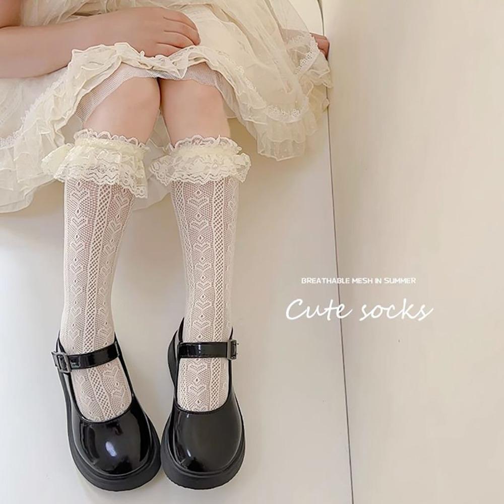 Cotton Spandex Lace Stockings Mesh Girl Long Socks Calf Socks Lolita Sock