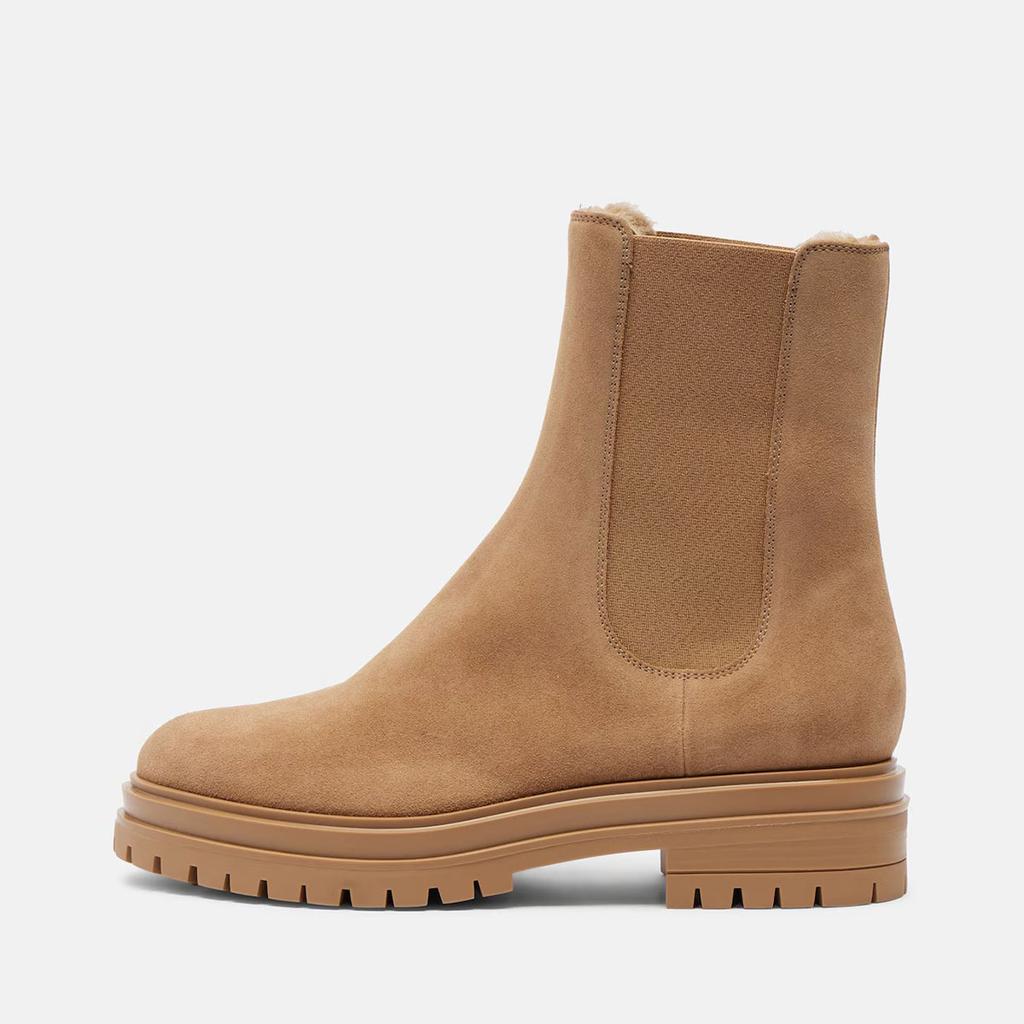 Damen Herbst- und Winter Kuhveloursleder Britischer Stil Chelsea Boots Fellgefüttert Klobige Profilsohle Warme Lässige Stiefeletten Alltagskleidung