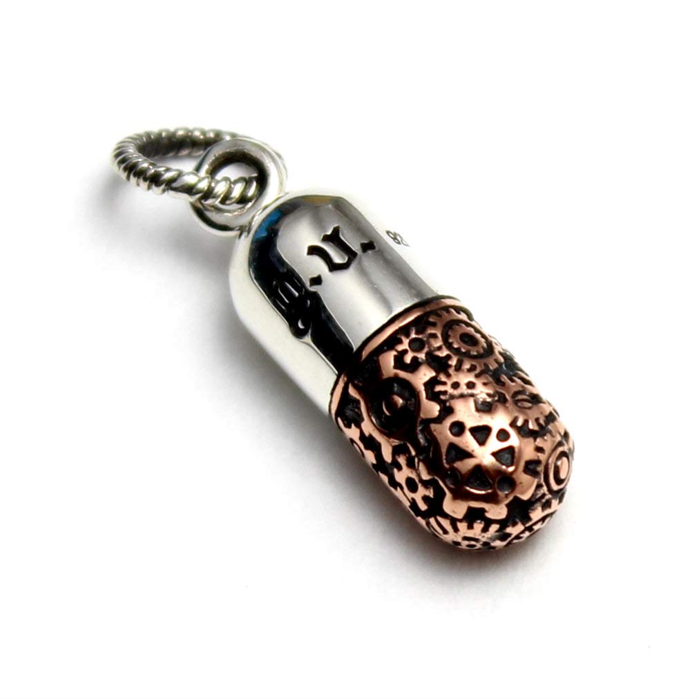 Capsule, medicine, gear, pendant, sterling silver 925, good vibrations