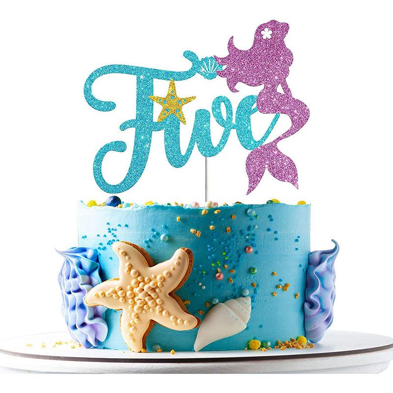 Mermaid Tail Happy Birthday Cake Topper Little Mermaid Party 1-10 Number Cupcake Toppers Girls Birthday Baby Shower Party Decor