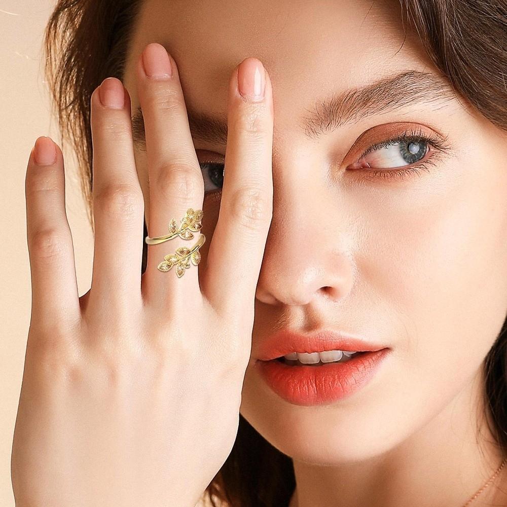 Silver Color Wheat Ear Leaf Rings Gold Color Leaves Ring New Zircon Rose Flower Rings  Party Rings