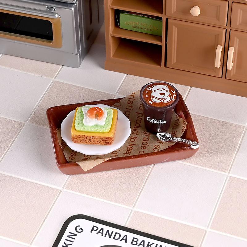 2Set 1/6 Scale Miniature Dollhouse Sumilation Mini Milk Tea Cake With Plate For Kid Pretend Play Toys
