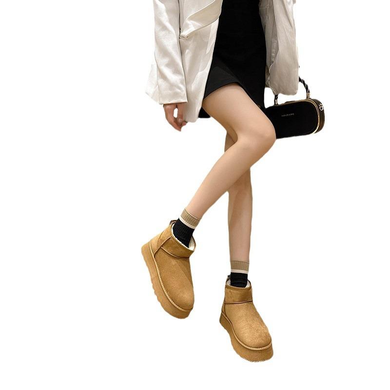 Autumn Winter Short Tube Snow Boots For Women Cross-Border Large Size Plus Middle Heel Flat Bottomed Cotton Boots 35-41