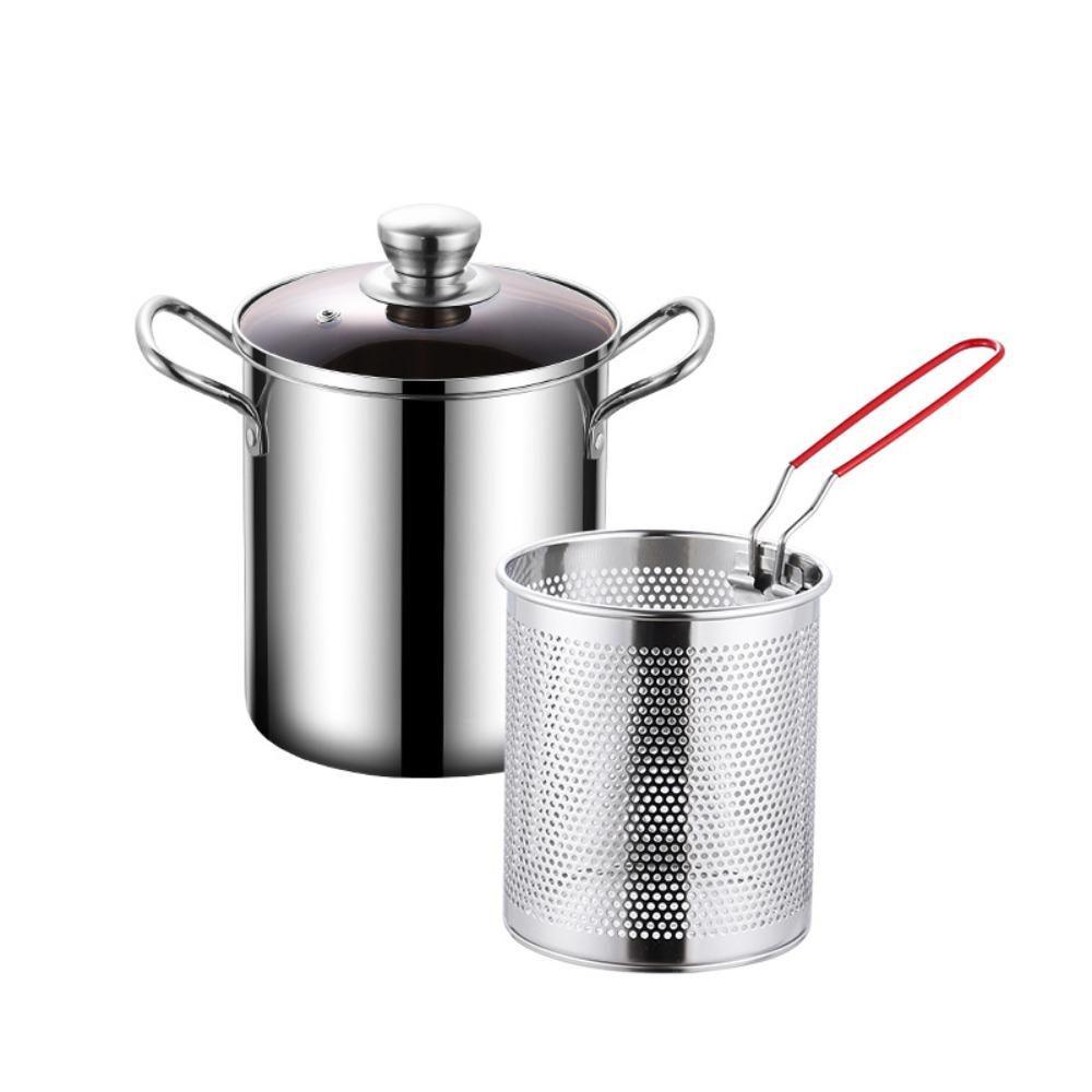 304 Stainless Steel Deep Fryer with Filter Basket Soup Pot Deep Frying Pot  Dormitory