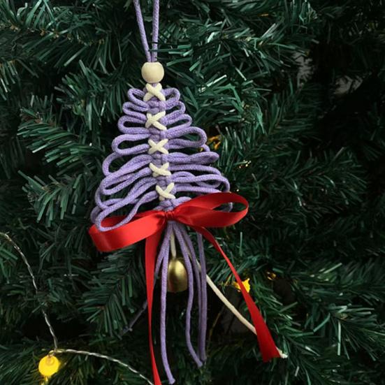 Hand-Woven Christmas Tree Ornaments Rustic Xmas Tree Shaped Handicrafts with Golden Cow Bell And Red Bow for Winter New Year Party Decorations