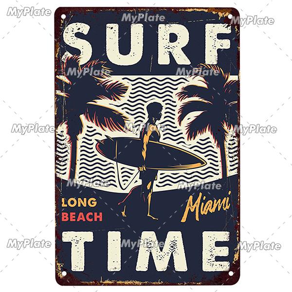 Surf Shop Vintage Metal Signs Decor Rust Tin Sign Wall Art Stickers Hawaii Poster for Bar Pub and Club Room Wall Art Decoration