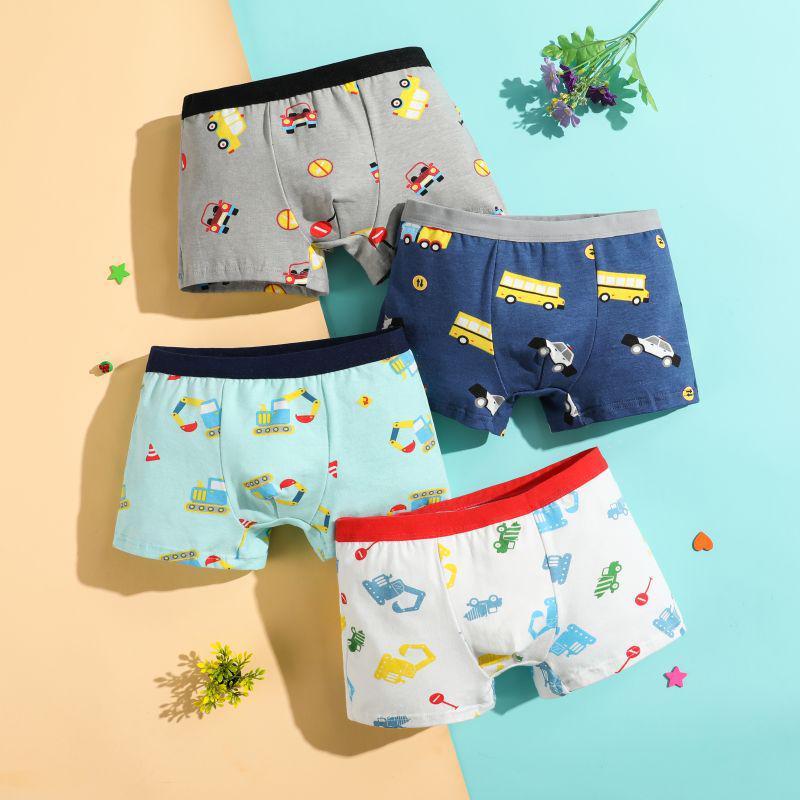 Four-Pack Boys' Pure Cotton Boxer Briefs: Small, Medium, Large Cartoon Underwear