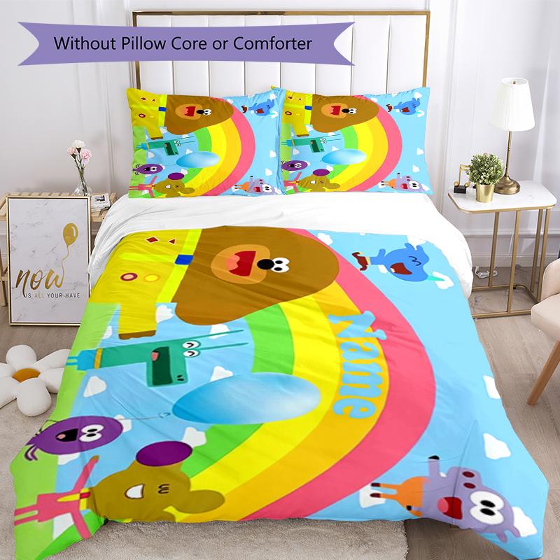 3pcs Custom Name Hey Duggee Bedding Set Duvet Cover Closure Includes 1 Duvet Cover & 2 Pillowcases, Soft and Comfortable for All Seasons.