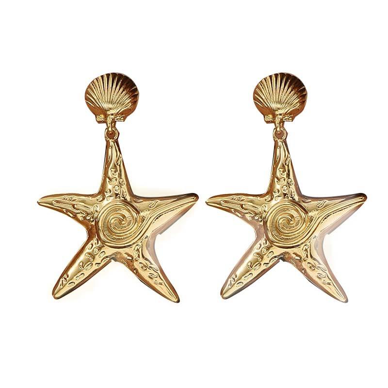 European and American exaggerated earrings, gold jewelry ins wind beach vacation wind fold fashion starfish earrings women