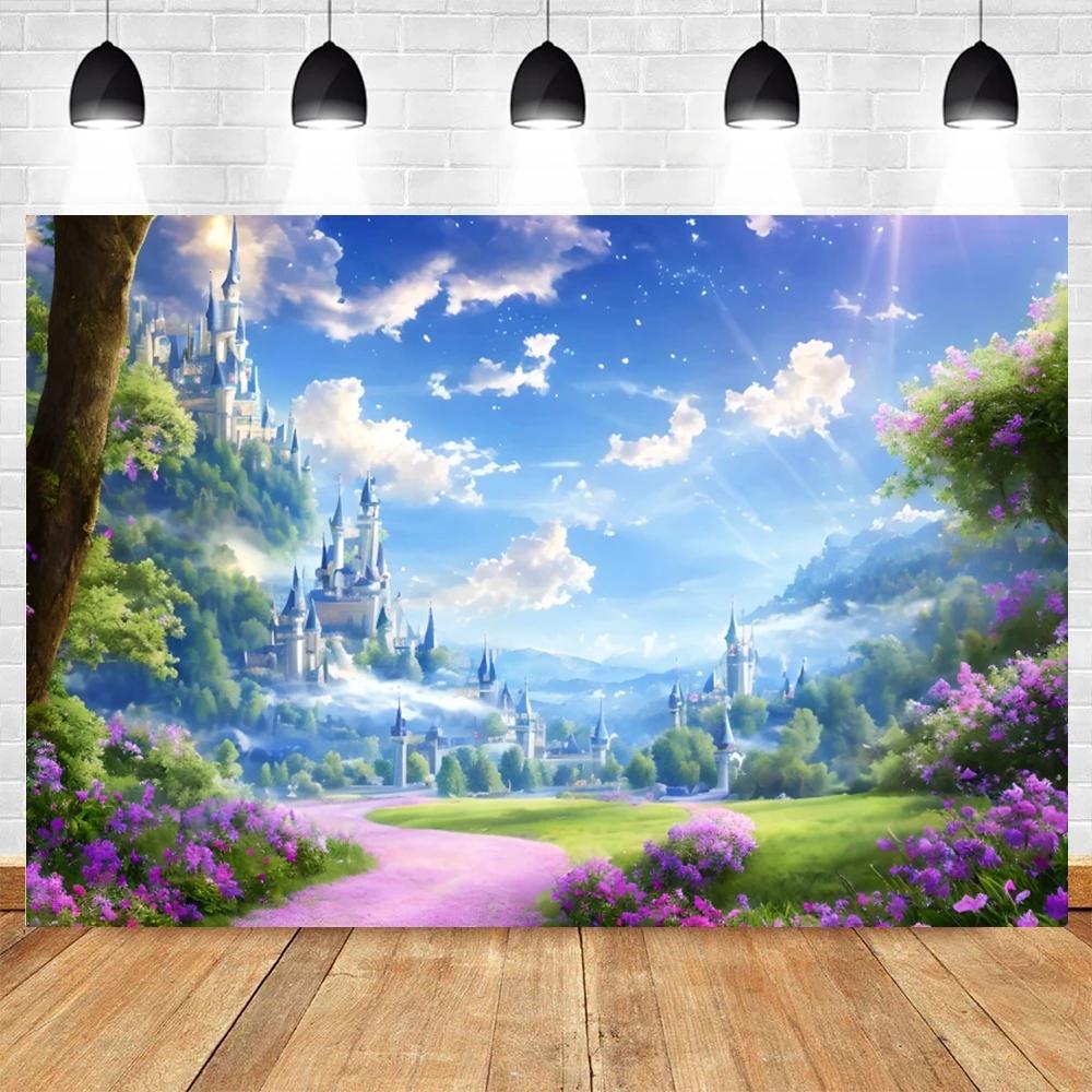 Spring Castle Floral Backdrop Wonderland Forest Flower Baby Kids Birthday Party Wedding Photography Background Decor Studio Prop18