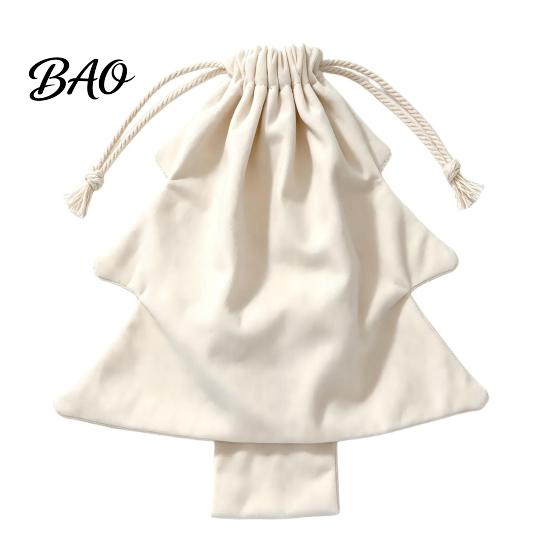 Holiday Goodie Bags for Kids Christmas Tree Drawstring Presents Bag, Reusable Plush Wrapping Pouch, Decorative Pendant Shaped Favors Bag Candy, Goody,