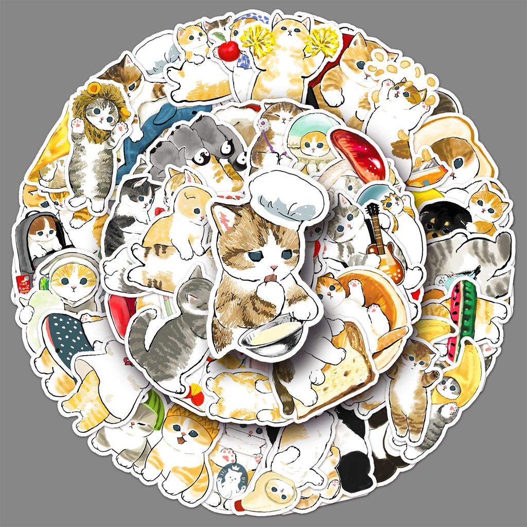 50 New Hand-painted Kitten Cartoon Stickers Personalized Cute Decorative Water Cup Mobile Phone Case Stickers