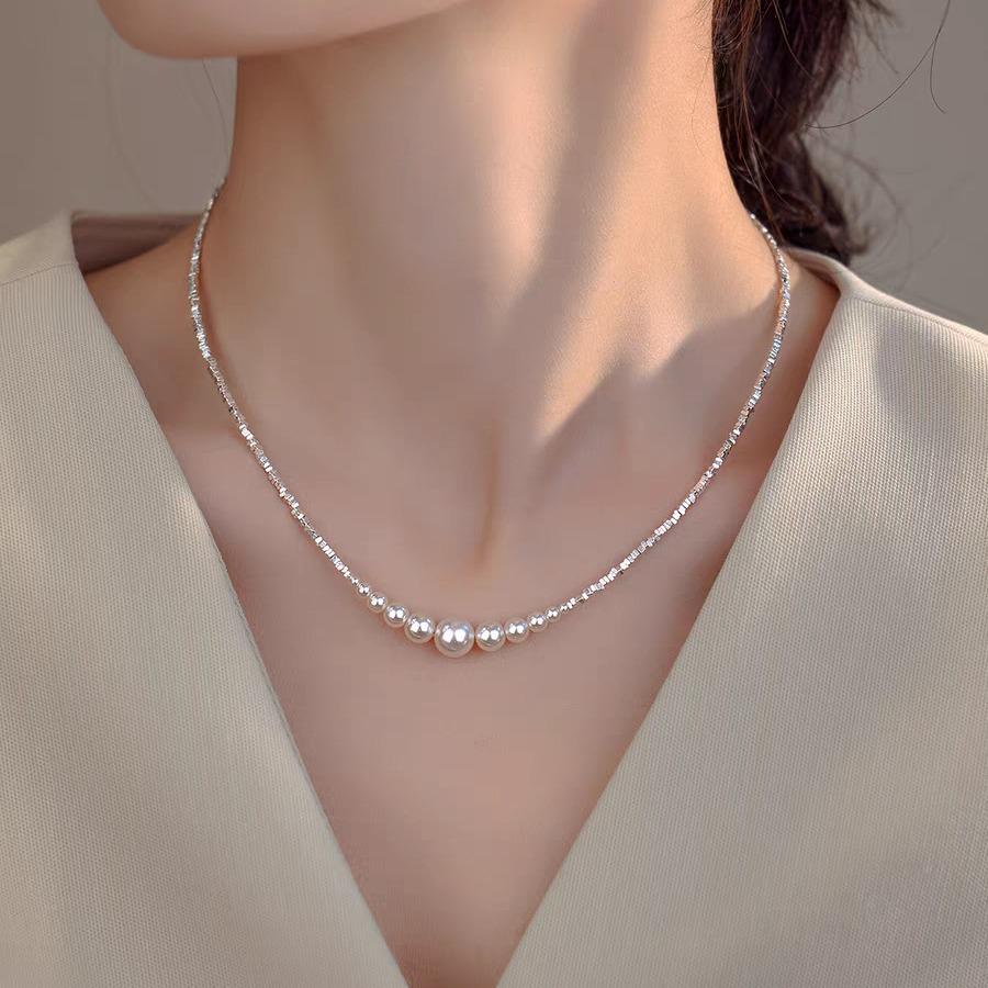 Shijia Pearl Silver Clavicle Necklace for Women - High-End 2025 Luxury Socialite Style