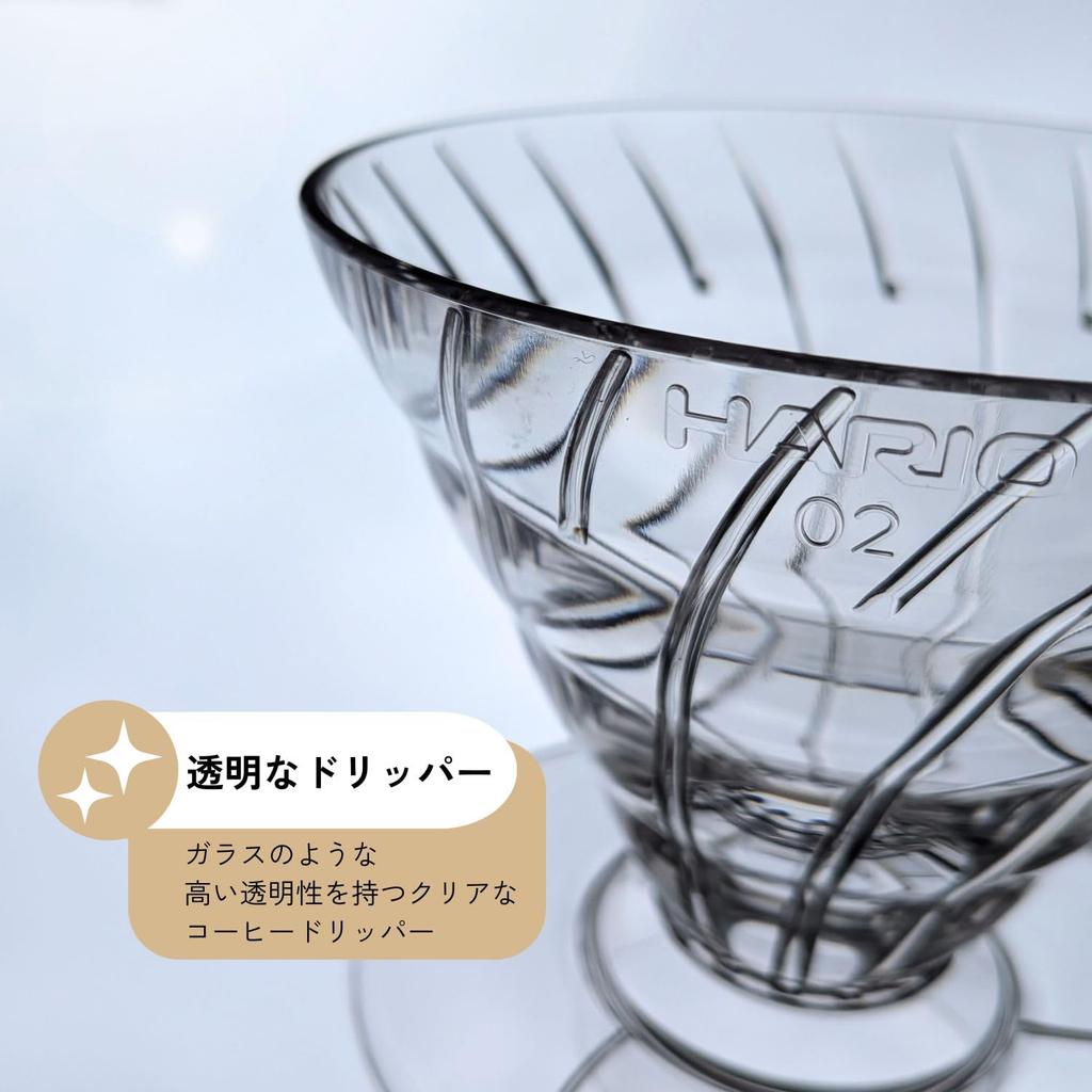 HARIO V60 Pour-Over Dripper 02 Clear Tritan Coffee Coffee Drip for 1-4 Cups, Conical Shape, BPA-Free, Dishwasher Safe, Made in Japan VDTA-02-T