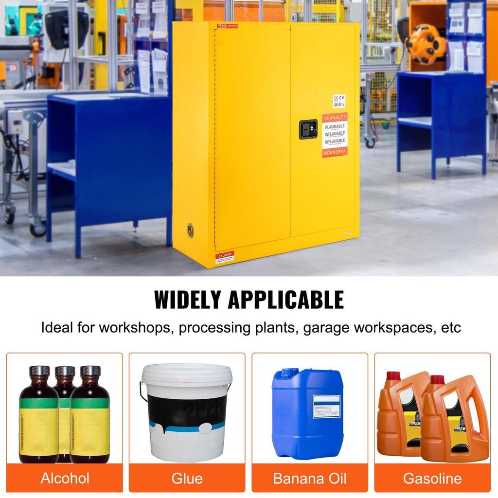 Flammable Safety Cabinet, 30 Gal, Cold-Rolled Steel Flammable Liquid Storage Cabinet, 43.1x18.1x50.1 in Explosion Proof with 1 Adjustable Shelf 2