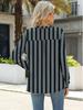 2026 Fall/Winter Women's V-neck Striped Plus Size Loose Long Sleeve Slimming Top