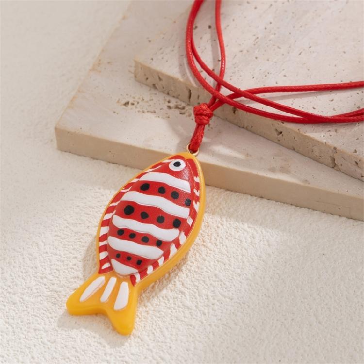 Handmade Casual Beach Jewelry Accessory Artistic Crafted Surfer Neckwear Adjustable Neck Chain Jewelry with Fish Pendant