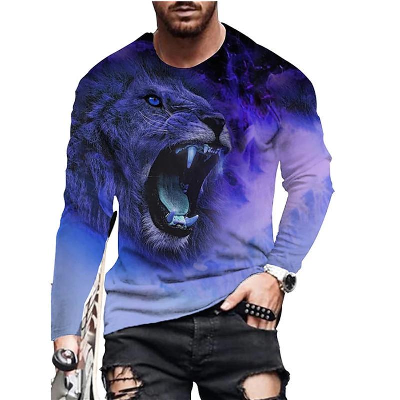 

Футболки мужские с круглым вырезом и 3D-принтом животных - Мягкая полиэстеровая ткань средней эластичности, одежда для весны и осени, свободного кроя 5XL