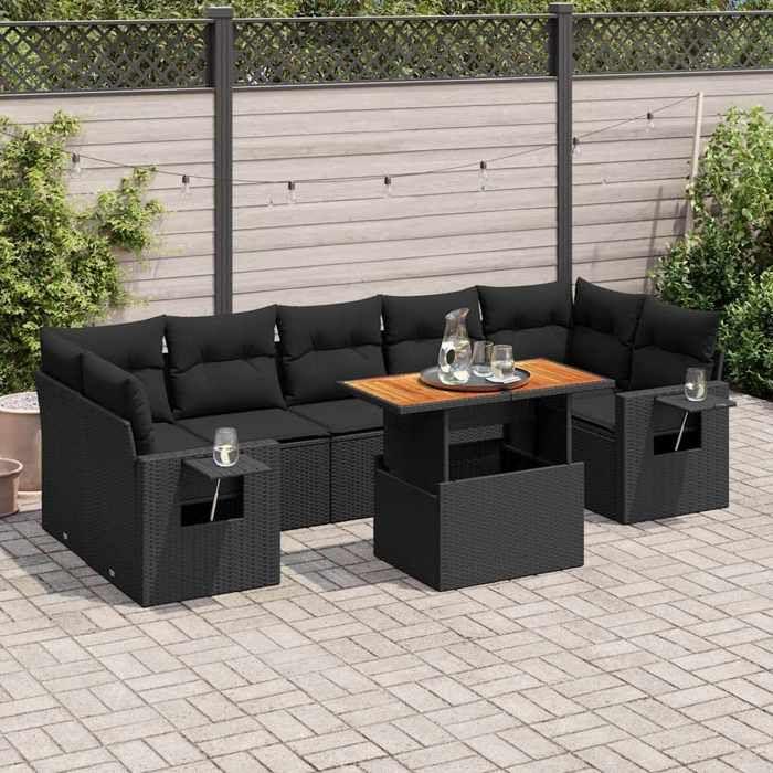 VidaXL Garden Lounge Set 8 Pcs with Cushions Black Braided Resin 3327121