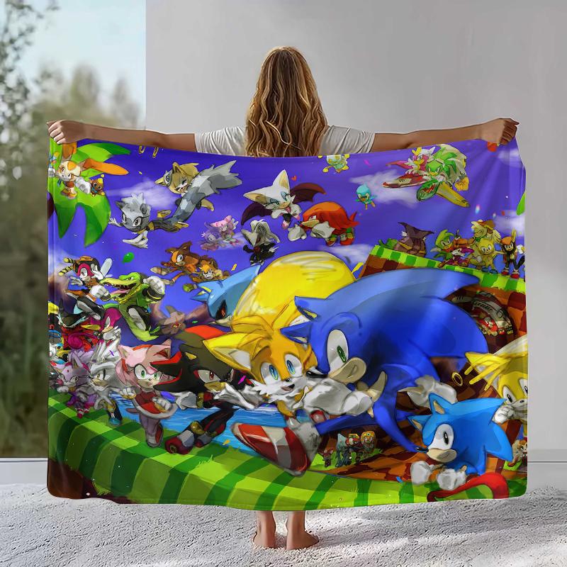Retro S-Sonic Cartoon Game Flannel Blanket,Ultra Soft Warm Plush Throw for Home Bedroom Bed Sofa Cover Camping Picnic gift