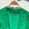 Elegant Crochet Lace Dresses for Women Hollow Out O Neck Lantern Sleeve A Line Belted Vestidos Court Style Dress Dropship