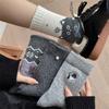 Autumn and Winter Women's Mid-calf Socks in Grey Tones, Cute Cat Warmth Wool Socks for Women