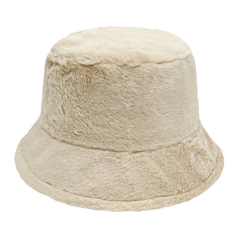 Winter solid color imitation rabbit hair bucket hat women's plate versatile bucket hat thickened plush warm plush basin hat
