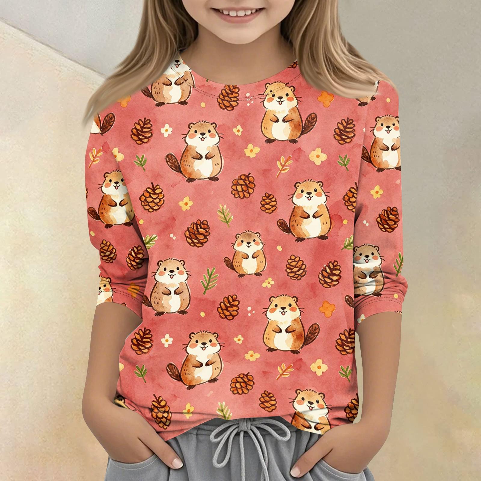 

Kids Animal Print Crew Neck 3/4 Sleeve Casual T Shirt Soft Fabric Comfortable Fit Lightweight Design Suitable for Everyday Wear 140 червоний
