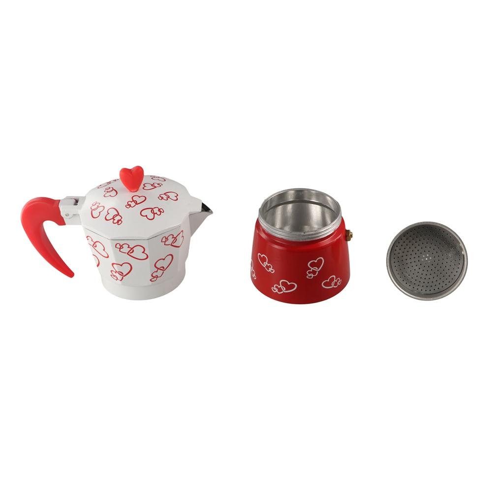Octagonal Aluminum Mocha Pot Heart Pattern Coffee Maker Pot Household Espresso Coffee Kettle Gift