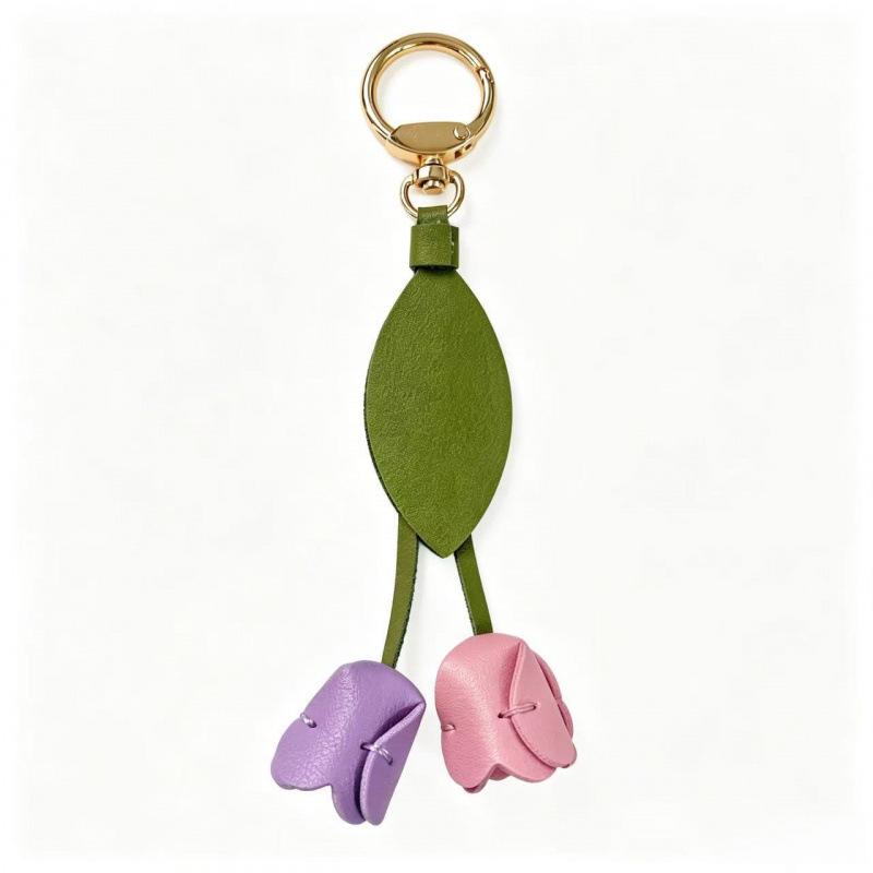 Tulip Pendant Leather Keychain - Flower Charm for Bags