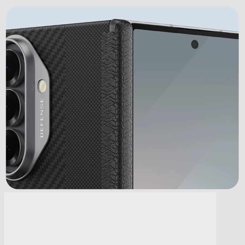 DEFENSE Kevlar Hülle für Samsung Z Fold 7 Kohlefaser Kabelloses Laden Rückseiten Hülle für SAMSUNG Z FOLD 7