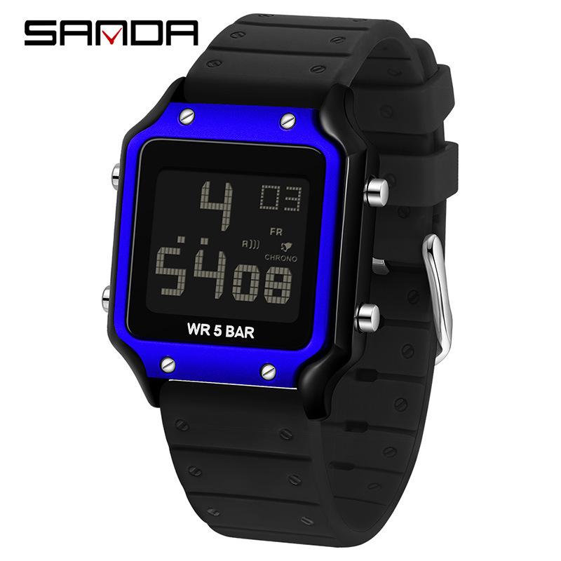 SANDA Electronic Watch Multifunctional Waterproof Sports Electronic Watch Fashion Trend Silicone Band Electronic Watch