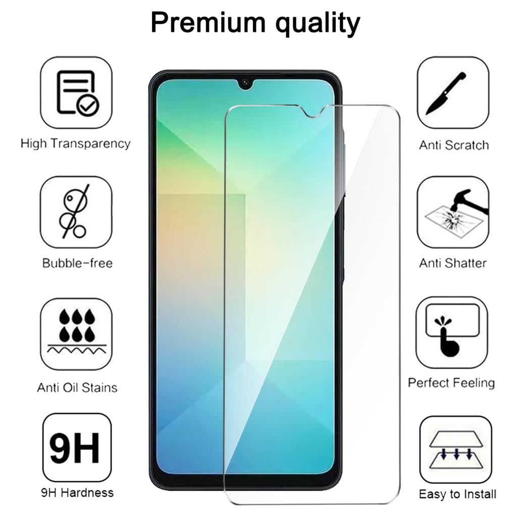 For Samsung Galaxy A06 4G Case TPU Clear Phone Cover + 3PCS Tempered Glass Screen Film 2.5D Arc Edge